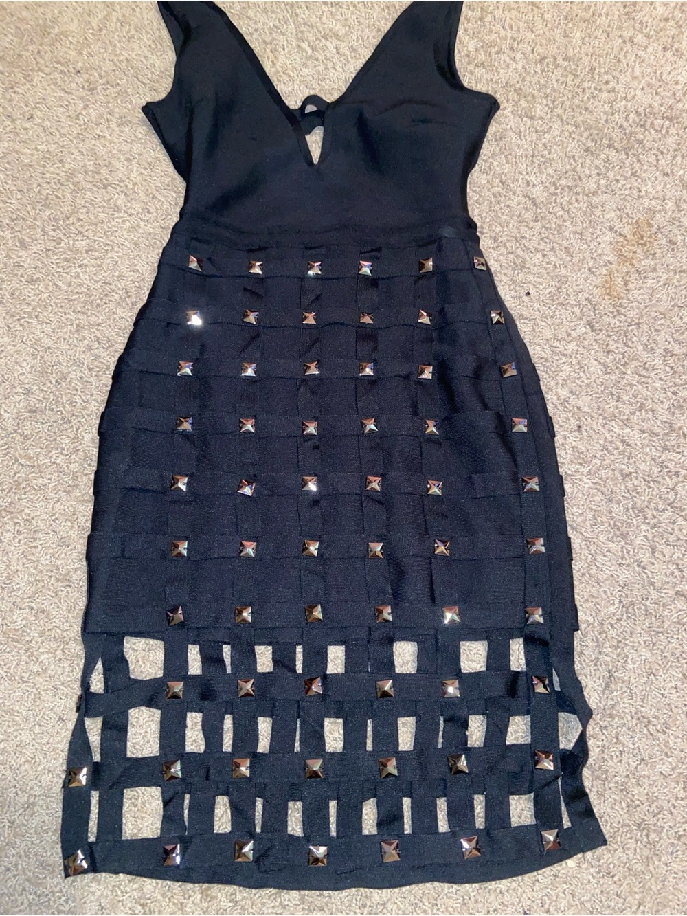 Fashion Nova Black Studded Cutout Midi Dress